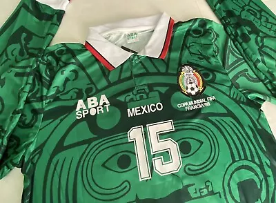 ABA SPORT Mexico 1998 LUIS HERNANDEZ #15 Jersey MEDIUM RETRO  Home Long Sleeve M • $43.95