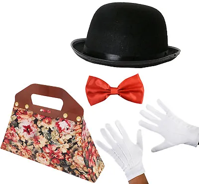 Child Victorian Nanny Costume Set Bag Hat Bow Tie Gloves Fancy Dress Outfit • £12.99