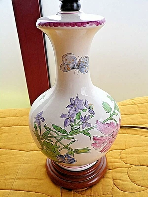 £66.14 • Buy Floor Lamp Faience Decoration Moustiers Vintage-Décor Floral/Flowers/Butterfly