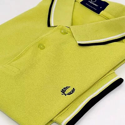 Fred Perry Lime Yellow Tipped Pique Polo Shirt Size M Medium Mod 60s Casuals • £3.50