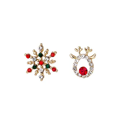 Christmas Snowflake Deer Elk Crystal Stud Earrings Women Xmas Party Jewelry Gift • $1.42