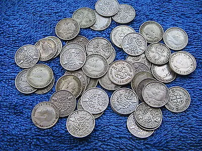 £15 • Buy 10 BRITISH SILVER THREE PENCE PIECES 3d's KING GEORGE V & VI  1920 - 1941