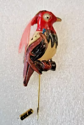 Vintage Stick Pin-google Eye Bird-woodpecker?-painted Resin-bird Is 2 1/4  • $9.99