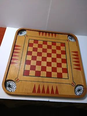 Mid Century Vintage Wood Carrom Board Checkers Chess Carroms Backgammon L@@k!  • $100