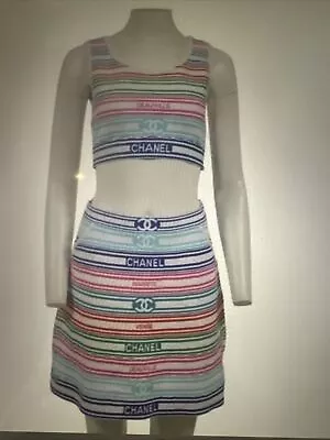 Chanel Skirt 34 Cruise 19P Rainbow Striped Skirt CC Logo • £486.56