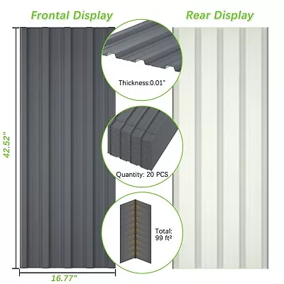 Pre-owned 20x Galvanized Metal Panels Roof Panels Wall Panels 42.52in X 16.77in • $110