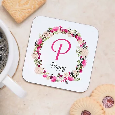 Personalised Floral Name Coaster Bridesmaid Birthday Christmas Gift For Her • £5.99