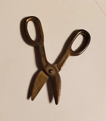 Intercast Mini Scissors - Vintage Gold Metal Tailor Shears Miniature Hinged Tool • $7.99