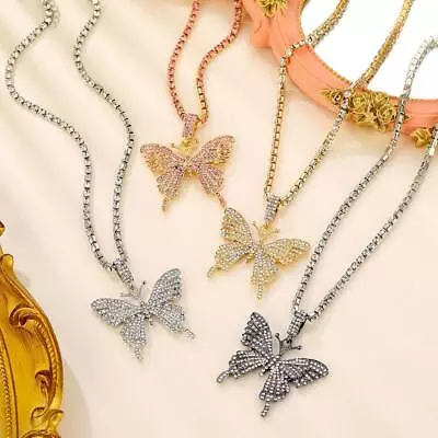 Rhinestone Mariposa Colgante Collar Cadena Gargantilla Mujer Chica Bling Joyería • $9.99