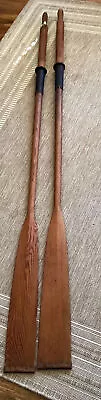 VINTAGE Wooden Oars 82” L  Leather Handle And Copper Wrapped Bottom Of Oars • $1895