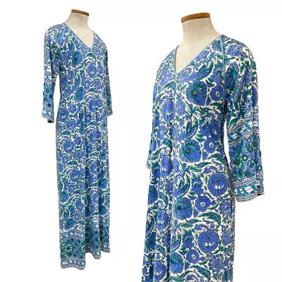 Vtg 60s 1960s Ramona Rull Designer Boho Mirrored Indian Block Print Maxi Dress • $220