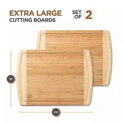 Thick Bamboo Cutting Board Set Of 2 Large Chopping Board With Juice Groove • $19.60