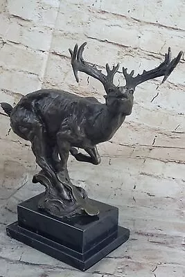 Signed Original Male Deer Buck Hunting Bronze Sculpture Marble Figurine Statue • $419