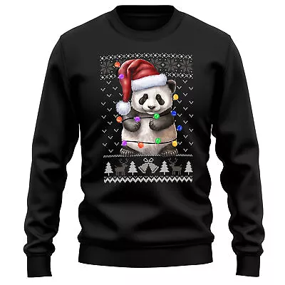 Santa Panda Christmas Sweatshirt Wildlife Animal Men And Women Jumper Tree Li... • £24.99