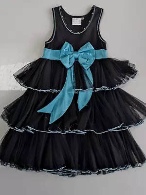 Ooh La  La Couture Black Turquoise Bow Girls Dress 6x/ 7 • $30