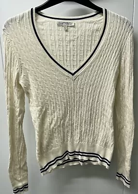 Laura Ashley - Cream Cable Knit Fitted Thin Jumper Top - Size 10 • £4.99