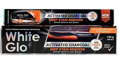 White Glo Charcoal Deep Stain Remover Whitening Fluoride Anticavity Toothpaste • £9.99