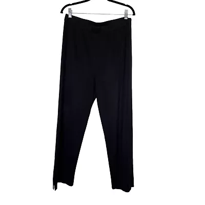 Misook Pull On Knit Pants Black Straight Leg Slinky Side Slit Size L • $45