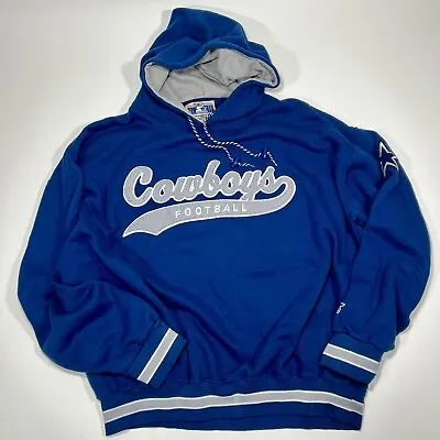 VTG 90s Starter Dallas Cowboys NFL Script Hoodie Sweatshirt Men's 2XL Blue • $117.95