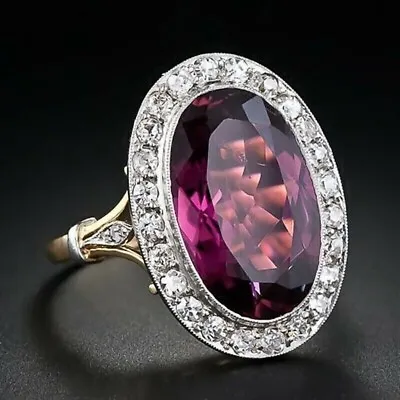 Art Deco Style 4Ct Oval Cut Lab Created Ruby Engagement 14k Gold Finish Ring • $87.15