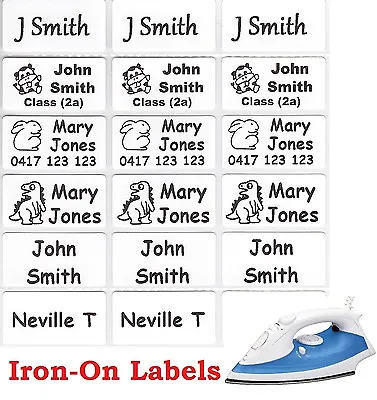 $3.49 • Buy Medium White, Coloured Iron On Personalised Name Clothing Labels / Tags 30*15mm
