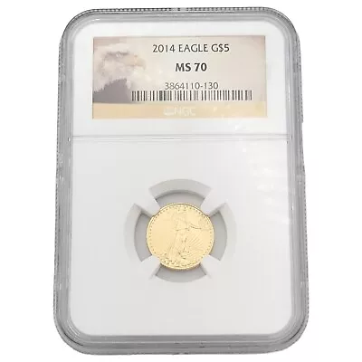 2014 $5 Gold Eagle Coin 1/10 OZ Fine Gold NGC MS70 • $257