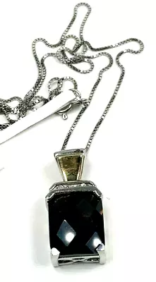 Sterling Silver &14k Solid Y/ Gold Smokey Quartz & Diamond Pendant Necklace  • $129.99