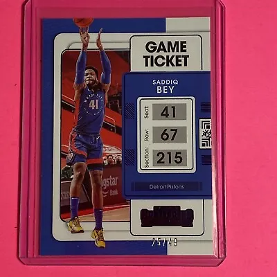 🔥🚨Saddiq Bey #/49 🤩 Blue SP Game Ticket NBA Contenders Detroit Pistons🔥🚨 • $19.99