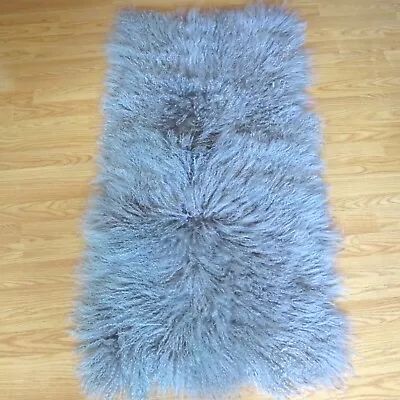 Mongolian Sheepskin Pale Gray Rug 46  X 24  Reverse Side Measurement • $152.16