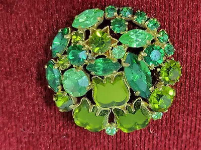 Made In Germany West Gold Tone Emerald Green Rhinestone Brooch VINTAGE • $29.99