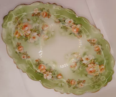 SHABBY CHIC Moritz Zdekauer MZ Austria Roses Floral Green Dresser Vanity Tray • $27