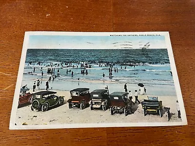 Postcard Pablo Beach Florida. Watching The Bathers. Posted 1918. Cars On Beach. • $6.52