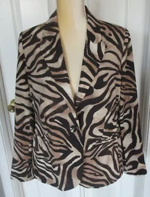 Chicos  Zebra Print Lined Blazer Jacket Black/ecru  Career Casual Sz 1  NWT $129 • £24.10