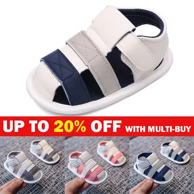 Newborn Baby Boy Soft Sole Pram Shoes Toddler PreWalker Summer Sandals Size 0-12 • £7.69