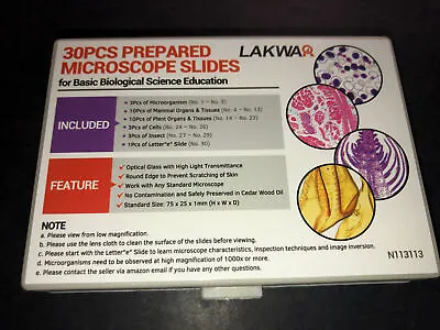 LAKWAR 30pc Glass Prepared Microscope Slide Plastic Case Insect Mammal Organ BE • $12.75