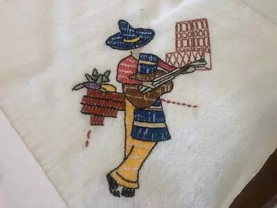 Vintage 1920's Bridge Tablecloth Embroidered Mexican Hacienda Theme Wonderful!! • $41.99