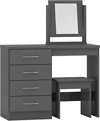 Nevada 4 Drawer Dressing Table Set 3D Grey Effect Including Stool And Mirror   • £131.66