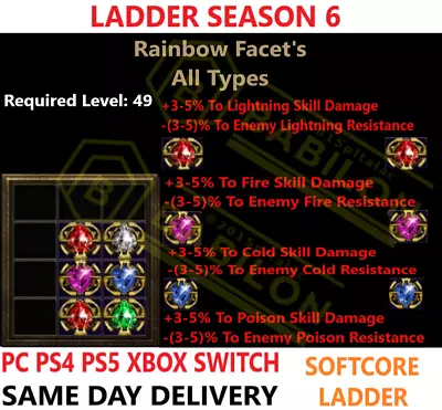 ✅ PC PS4 PS5 XBOX SWITCH ✅ LADDER Rainbow Facet's Diablo 2 Resurrected Items D2R • $5.90