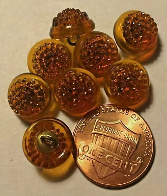 8 Small Berry Design Translucent Amber Glass Shank Buttons 7/16  11mm 9594 • $7.99