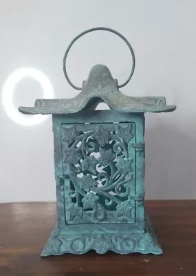 Vintage Partylite Pagoda Patina Green Ivy Garden Lantern Metal Candle Holder • $65.18