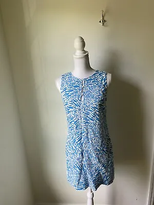 Island Company Dress Fish Womens Sz Small Blue And Ivory Cut Outs Buttons • $24.80