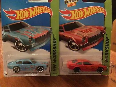 2014 Hot Wheels Workshop Custom V - 8 Vega Lot Of 2 Blue Red 220/250 Free Ship • $12.99