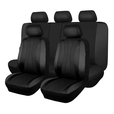 $74.99 • Buy Car Seat Covers Full Set Leather Mesh Universal Set Split For Most Car Black