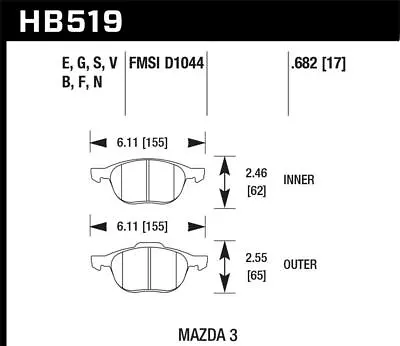 Hawk Performance HP Plus Disc Brake Pad Fits 2010-2011 Mazda 3 • $160.89