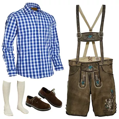 Brown Short Lederhosen Set German Suede Lederhosen Oktoberfest Lederhosen Outfit • $132.99