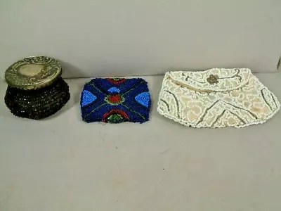 Antique/Vintage Lot Of 3 Victorian Coin Purse Square Beaded Beaded With Strap • $15