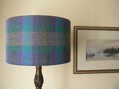 Handmade Harris Tweed Drum Lampshade In Purple And Green Tartan  • £47