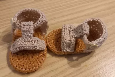 Crochet Baby Sandals With Little Button Strap In Brown • £5.50