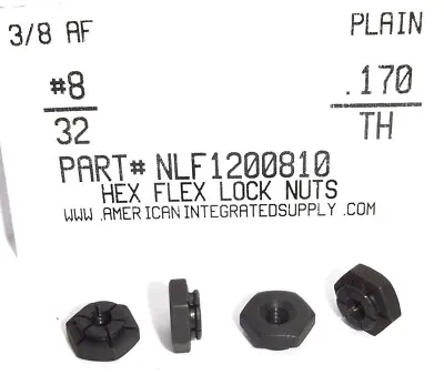 #8-32 Hex Flex Lock Nuts Steel Plain 3/8 Af X .170 Th (25) • $14.25