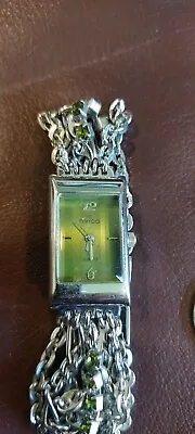 Women's 18mm Silver Tone Minicci Watch Crystal Accents Pale Green Face • $7.99